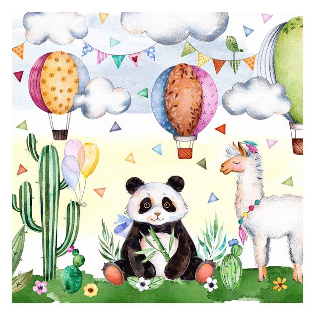 Carte da parati verde Panda e lama acquerello
