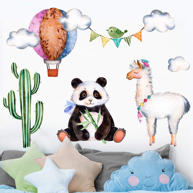 Decorazioni camera bambini Set di acquerelli Panda e Lama