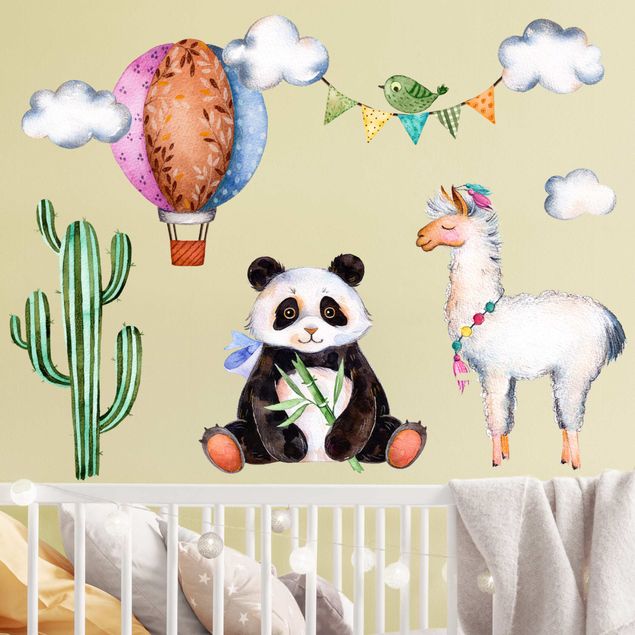 Autocolantes de parede selva Set di acquerelli Panda e Lama