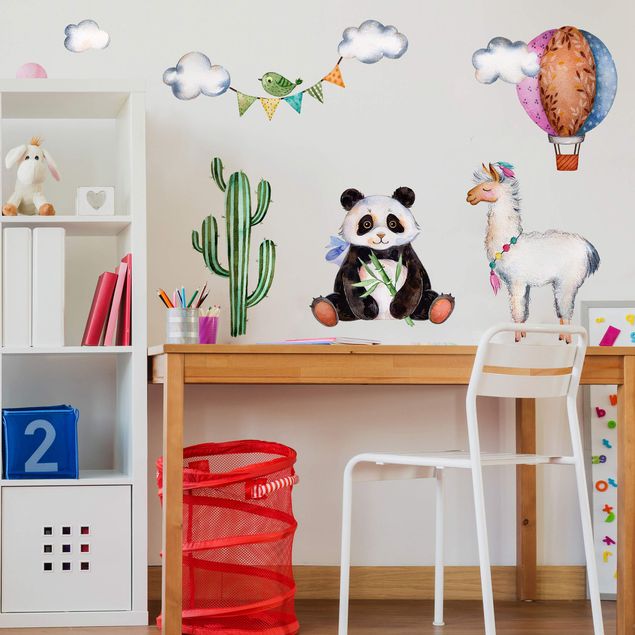 Autocolantes de parede pandas Set di acquerelli Panda e Lama