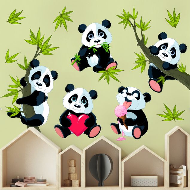 Adesivi murali animali giungla Panda e cuore Set