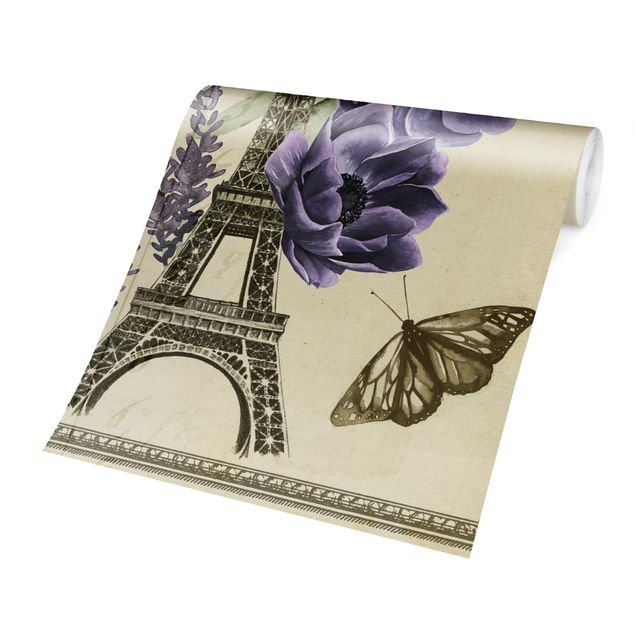 Carta da parati floreale Parigi Collage Torre Eiffel