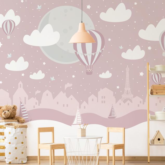 Decorazioni cameretta Parigi con stelle e mongolfiere in rosa