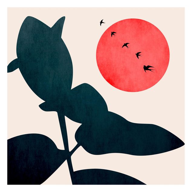 Carta da parati a fiori Flora con sole rosso