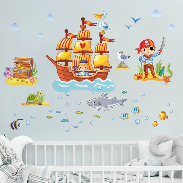 Adesivi murali pirati Set pirata con nave pirata