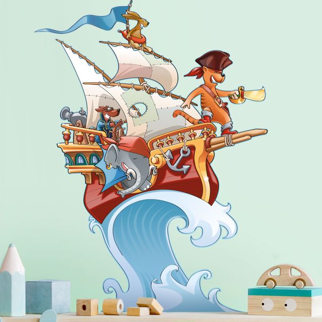 Autocolantes de parede piratas Nave pirata con vela a forma di teschio