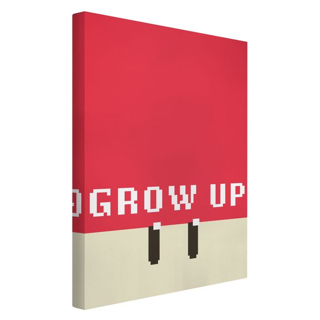 Quadro rosso Frase in pixel Grow Up in rosso