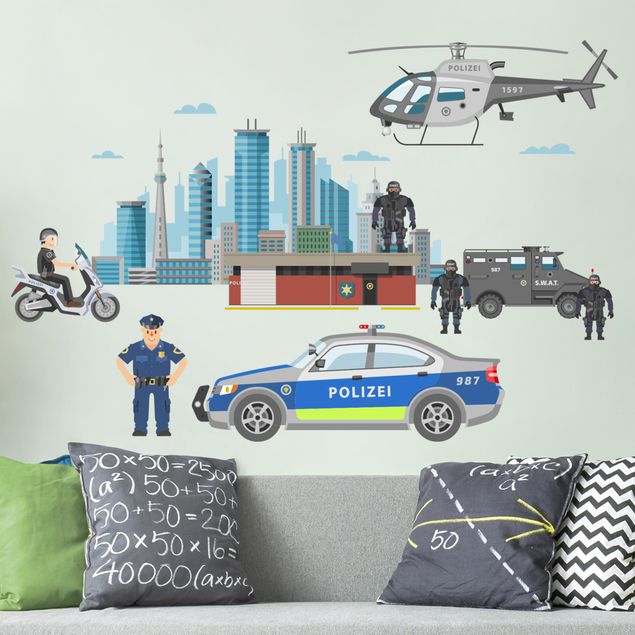 Sticker murali 3d Set di auto della polizia e della polizia