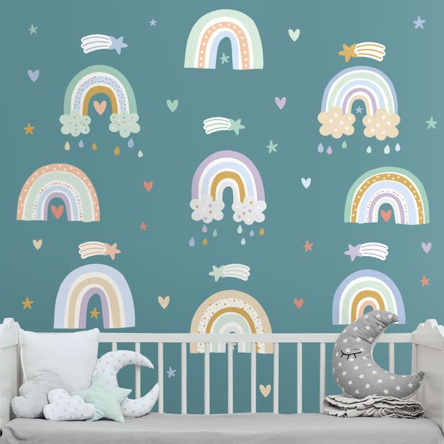 Stickers murali cuore Set di arcobaleni pastello
