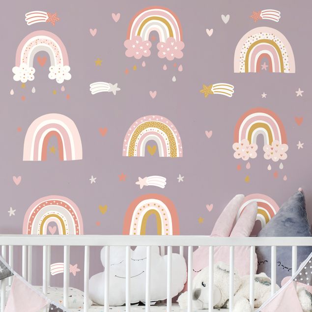 Adesivi murali cuore Set di arcobaleni sfumature di rosa