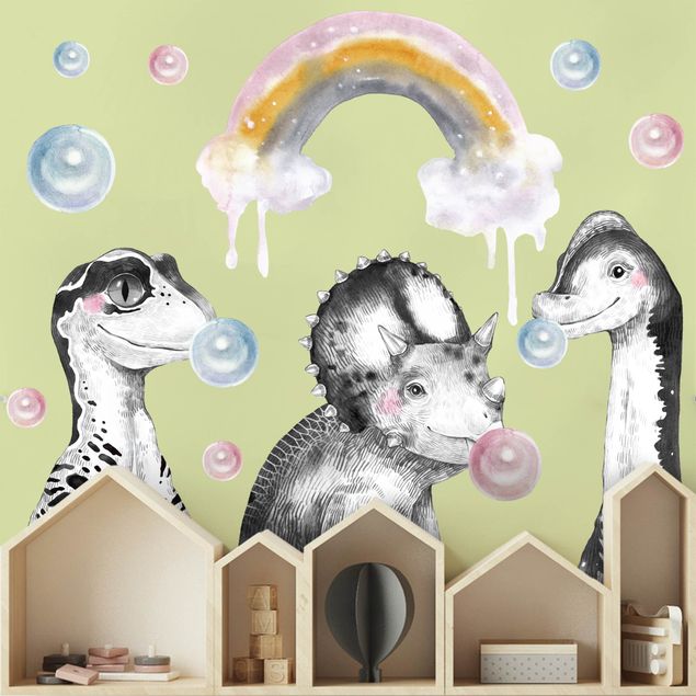 Adesivi murali dinosauri Set di dinosauri arcobaleno