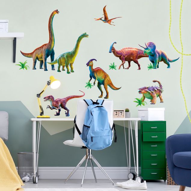 Adesivi murali animali Set di dinosauri arcobaleno