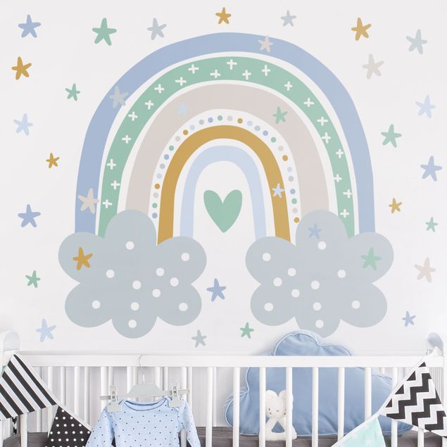 Decorazioni camera neonato Arcobaleno con nuvole blu turchese