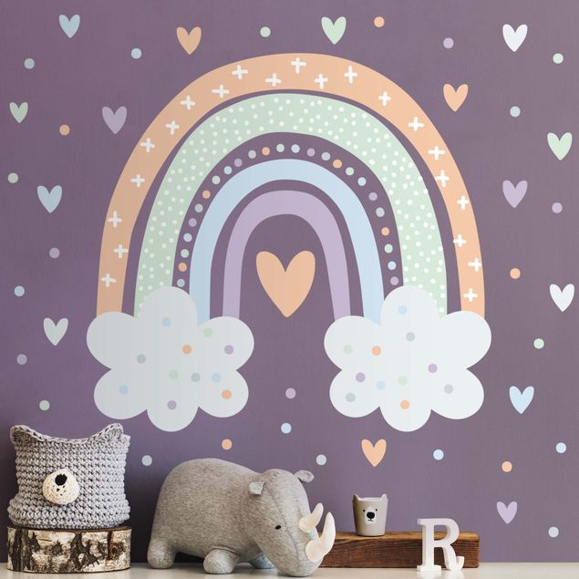 Disegni adesivi per pareti Arcobaleno con nuvole pastello