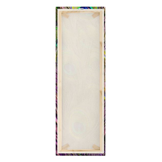 Quadro su tela naturale - Piume di pavone cangianti - Formato verticale 1:3