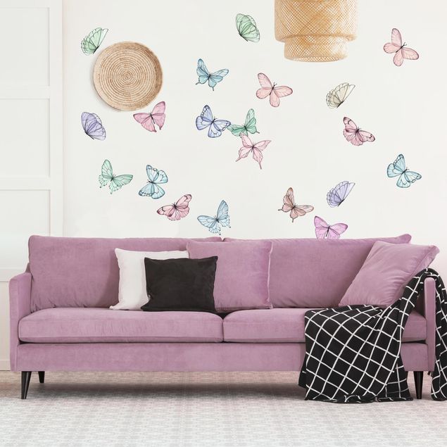 Adesivi murali animali Set farfalle acquerello pastello