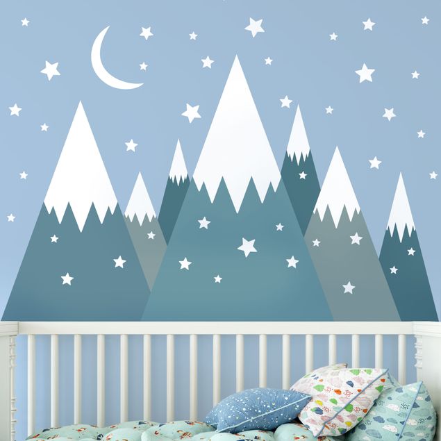 Stickers murali stelle Montagne ricoperte di neve Stelle e Luna