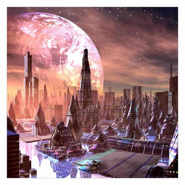 Carta da parati Sci-Fi City With Planets