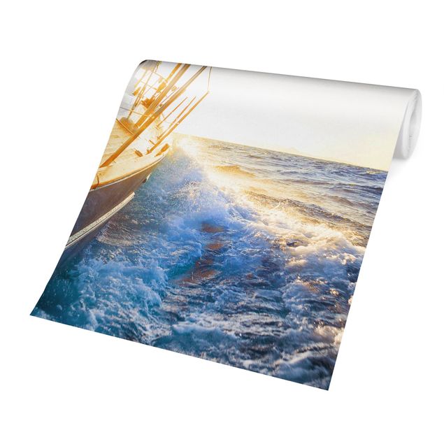 Carta da parati paesaggio Barca a vela sull'oceano blu in pieno sole