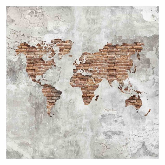 Carta da parati moderne Mappa del mondo in mattoni e cemento shabby