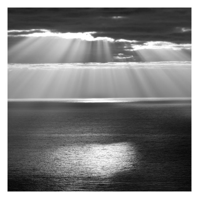 Carta da parati paesaggio Raggi di sole sul mare in bianco e nero