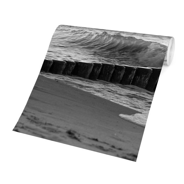 Carte da parati moderne Tramonto sul mare in bianco e nero