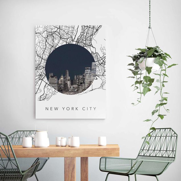 Quadri in vetro con architettura e skylines Collage di mappe di New York