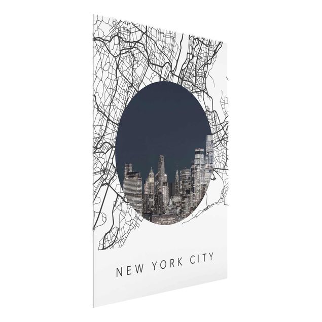 Quadri in vetro in bianco e nero Collage di mappe di New York
