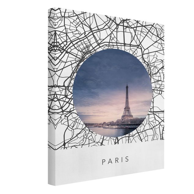 Quadri bianco e nero Collage di mappe di Parigi