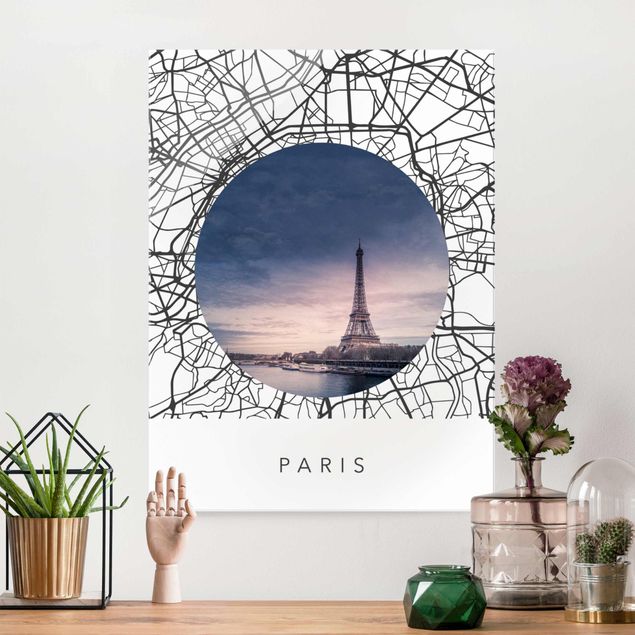 Quadri in vetro Parigi Collage di mappe di Parigi