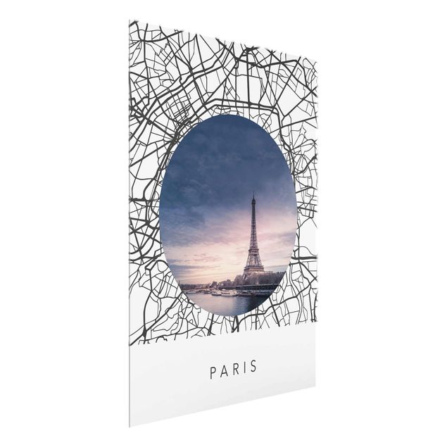 Quadri in vetro in bianco e nero Collage di mappe di Parigi