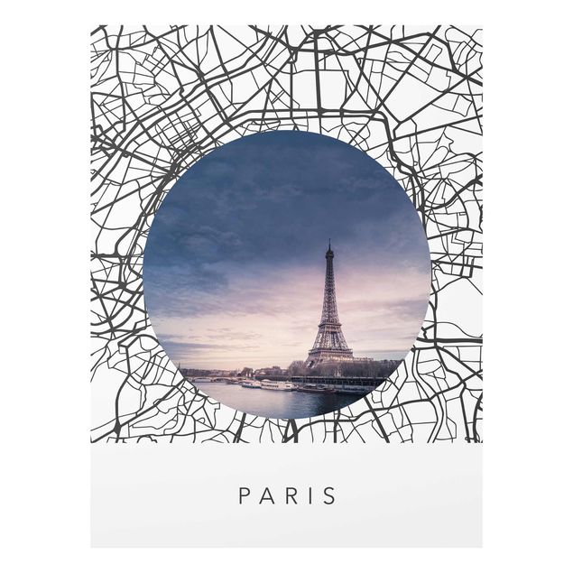 Quadri in bianco e nero Collage di mappe di Parigi