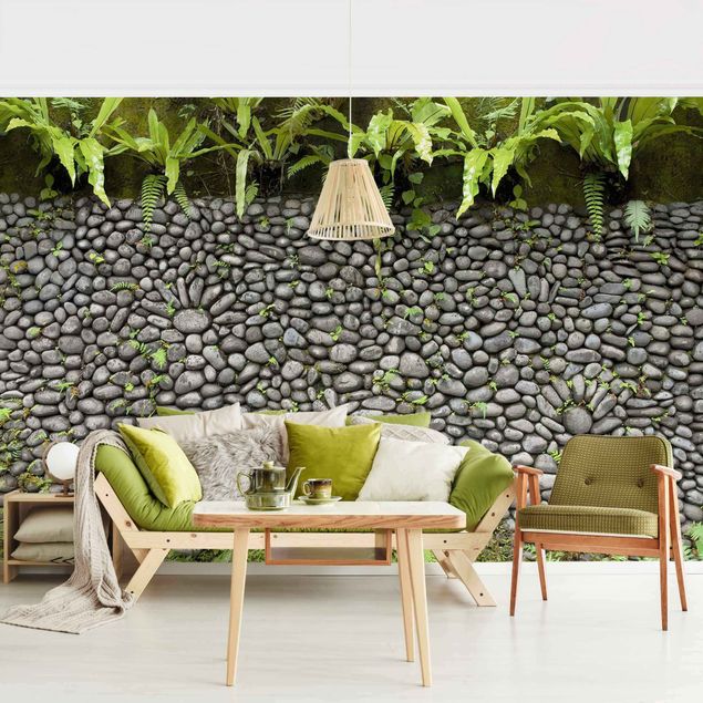 Carta parati adesiva Muro di pietra con piante