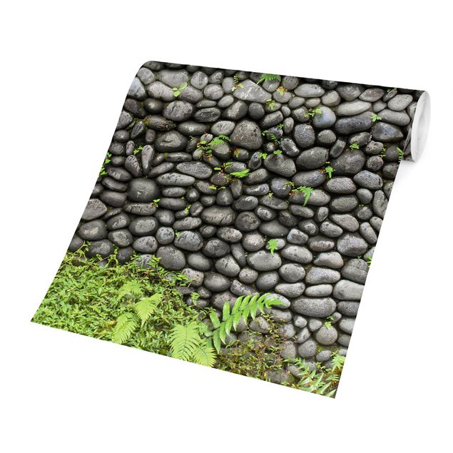 Carta da parato 3d Muro di pietra con piante