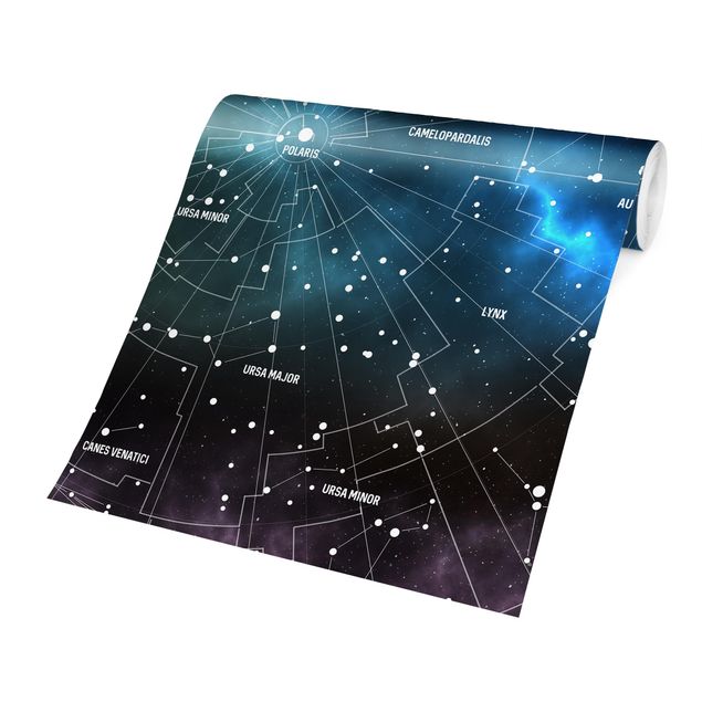 Carta da parati nera Mappa delle costellazioni stellari Nebulosa galattica