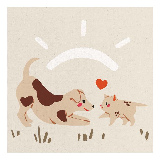 Quadri cani Illustrazione Dolce Animale - Gatto e cane