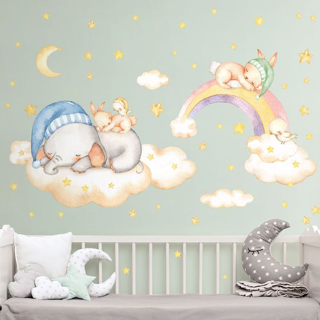 Autocolantes de parede elefantes Set di stelle nuvole sogni d'oro
