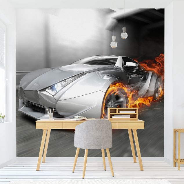 Carte da parati 3d Supercar in fiamme