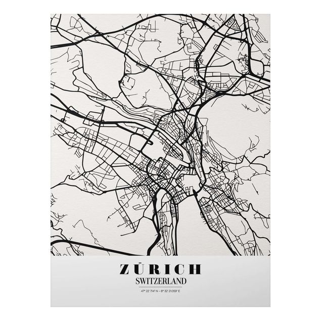 Quadri bianco e nero Mappa di Zurigo - Classica