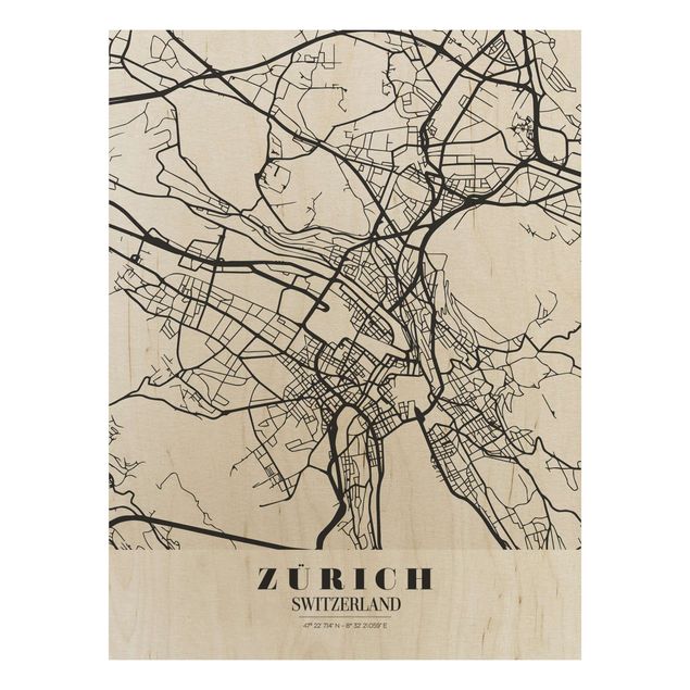 Quadri in legno con citazioni Mappa di Zurigo - Classica