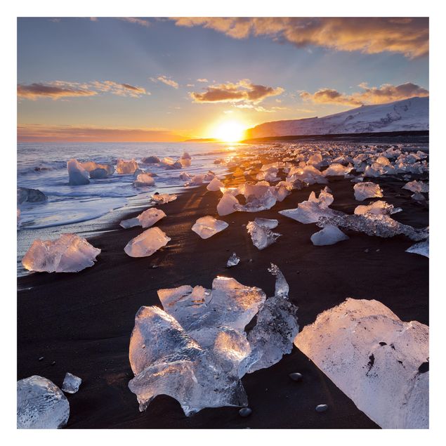 Carta da parati paesaggio Pezzi di ghiaccio sulla spiaggia in Islanda