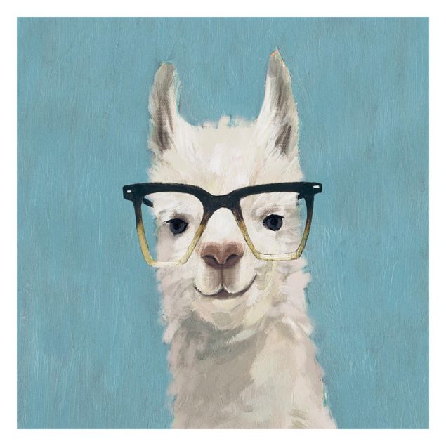 Carta parati blu Lama con occhiali IV