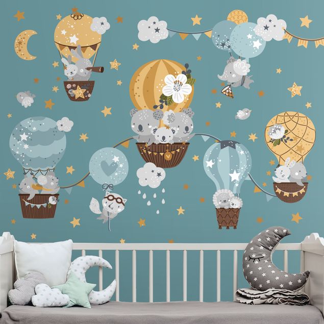 Stickers murali animali Animali in palloncini Nuvole Set di stelle