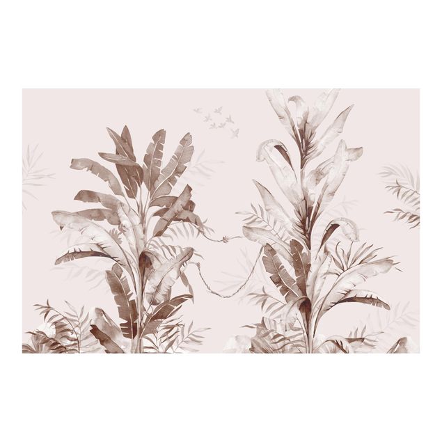 Carta da parati crema Palme e foglie tropicali in seppia