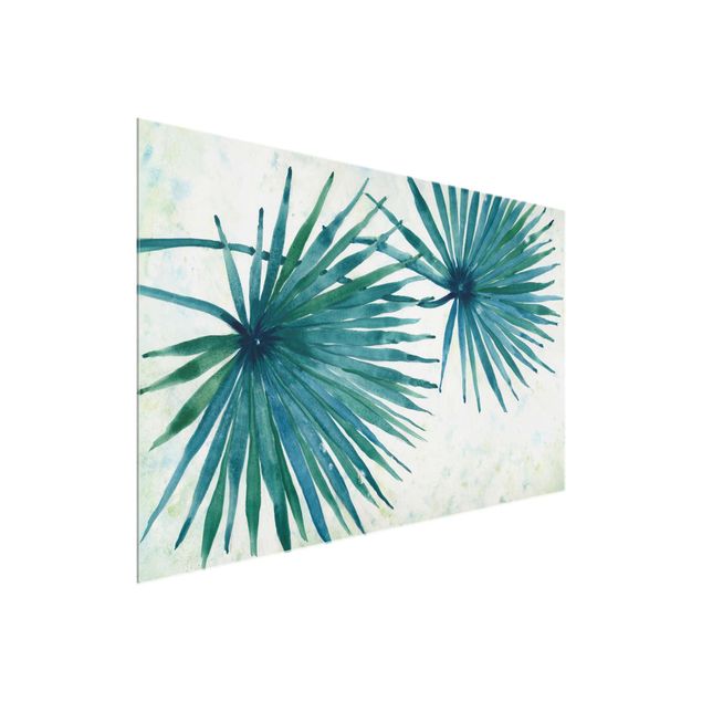 Quadro blu Foglie di palma tropicale Primo piano