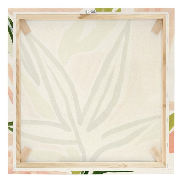 Quadro su tela naturale - Foglie tropicali pastello - Quadrato 1:1