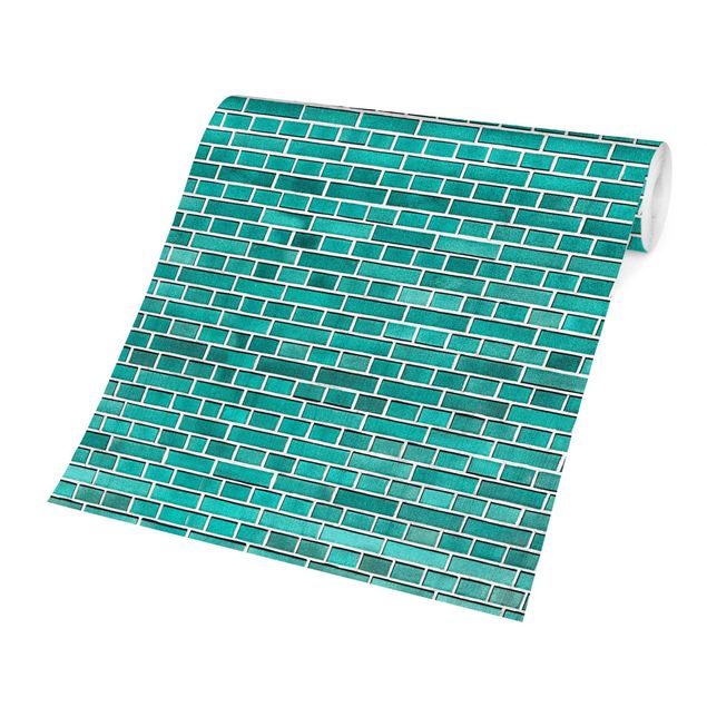 Carta da parati moderna Turquoise Brick Wall