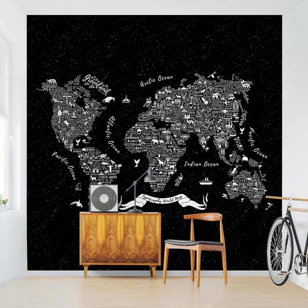 Decorazioni camera neonato Tipografia - Mappa del mondo nero