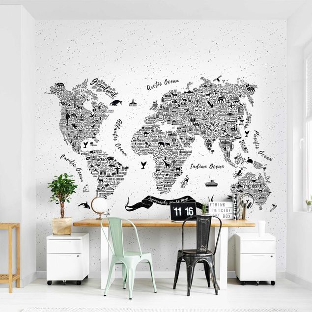 Carta parati adesiva Mappa del mondo - tipografica bianca