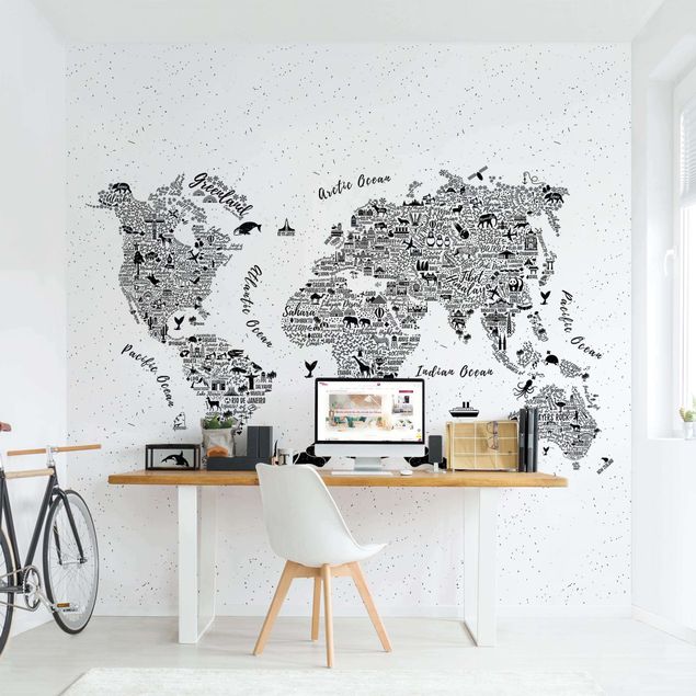Decorazioni camera bambini Mappa del mondo - tipografica bianca